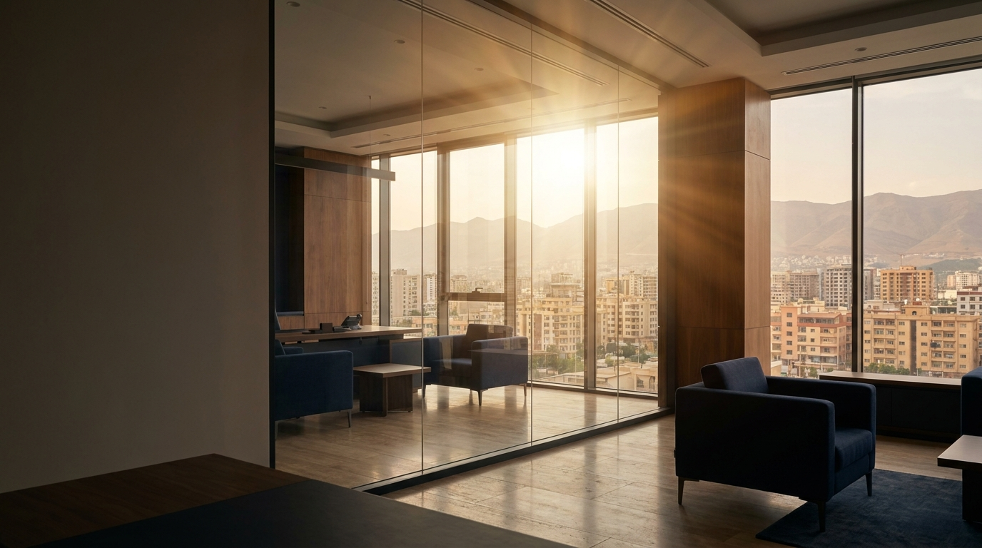 Sulaymaniyah office with strong sunlight through large windows